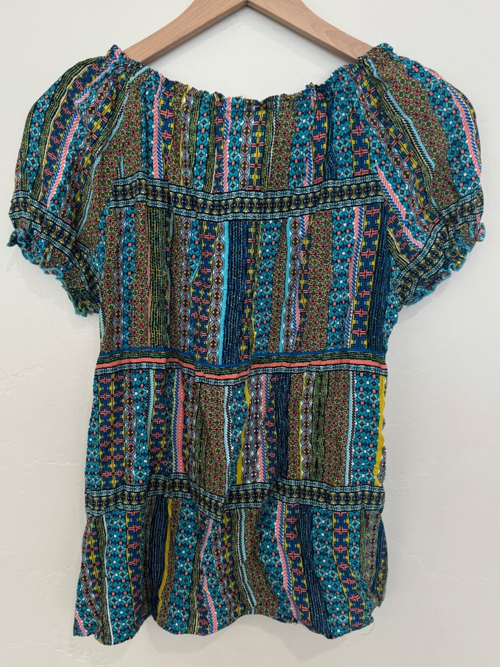 Grand & Green Boho Puff Sleeve Peasant Top Size Small Flowy Summer Blouse - Picture 3 of 6